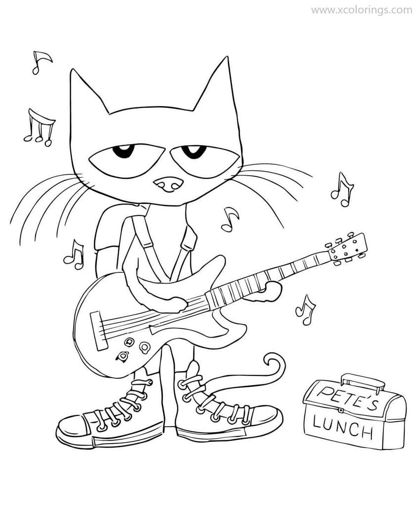 Free Pete The Cat Playing Guitar Coloring Pages printable