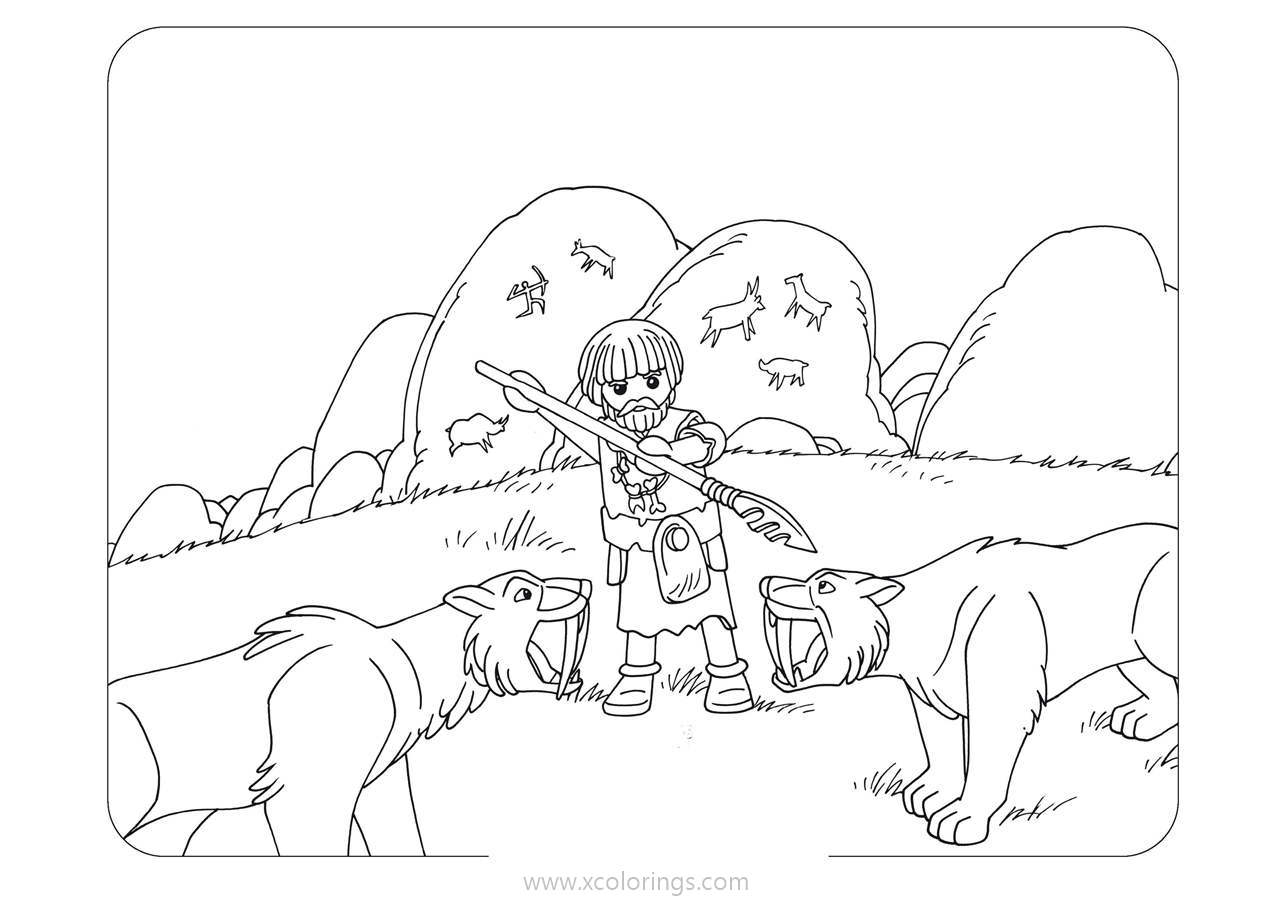 Free Playmobil Caveman is Hunting Coloring Pages printable