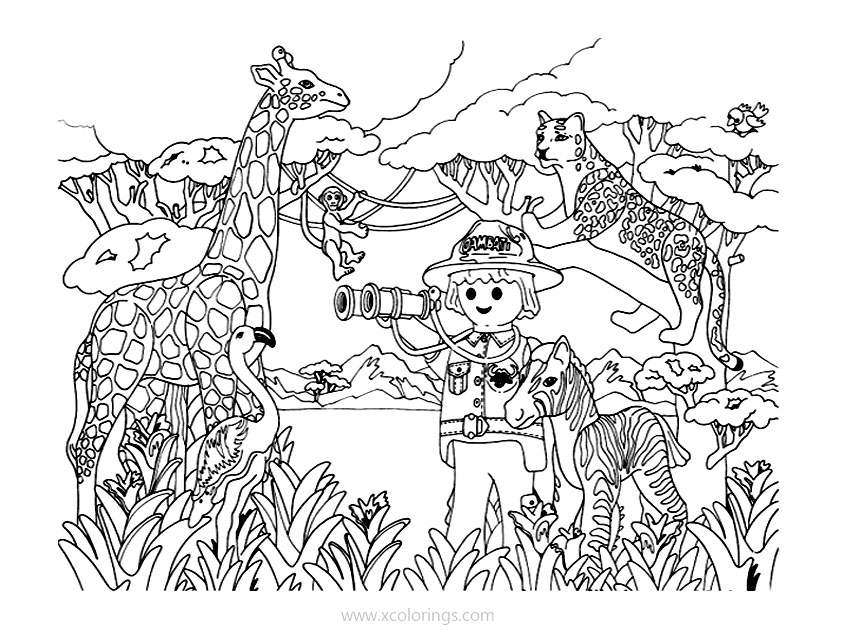 Free Playmobil Coloring Pages Boy Exploring The Wild Animals printable