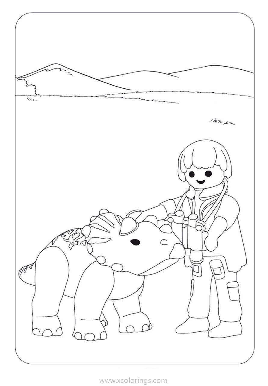 Free Playmobil Coloring Pages Boy and Baby Dinosaur printable