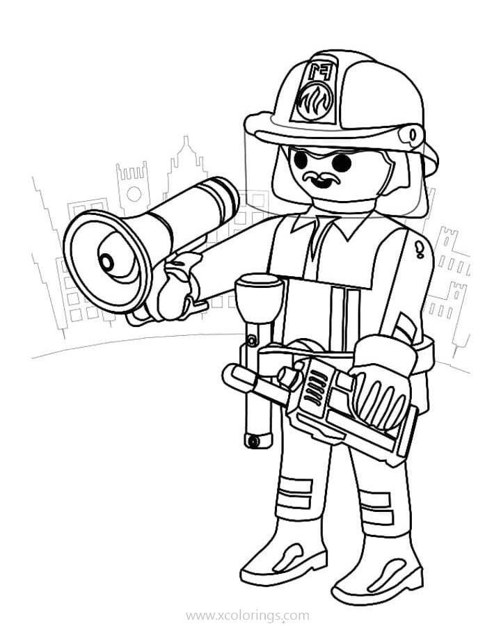 Playmobil Coloring Pages Firefighter with Speaker - XColorings.com