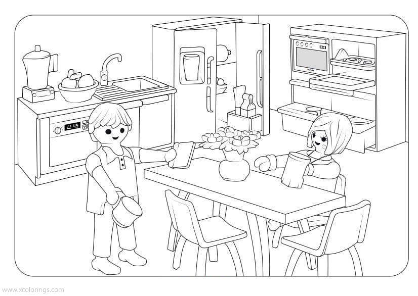 Free Playmobil Coloring Pages Having Breakfast printable