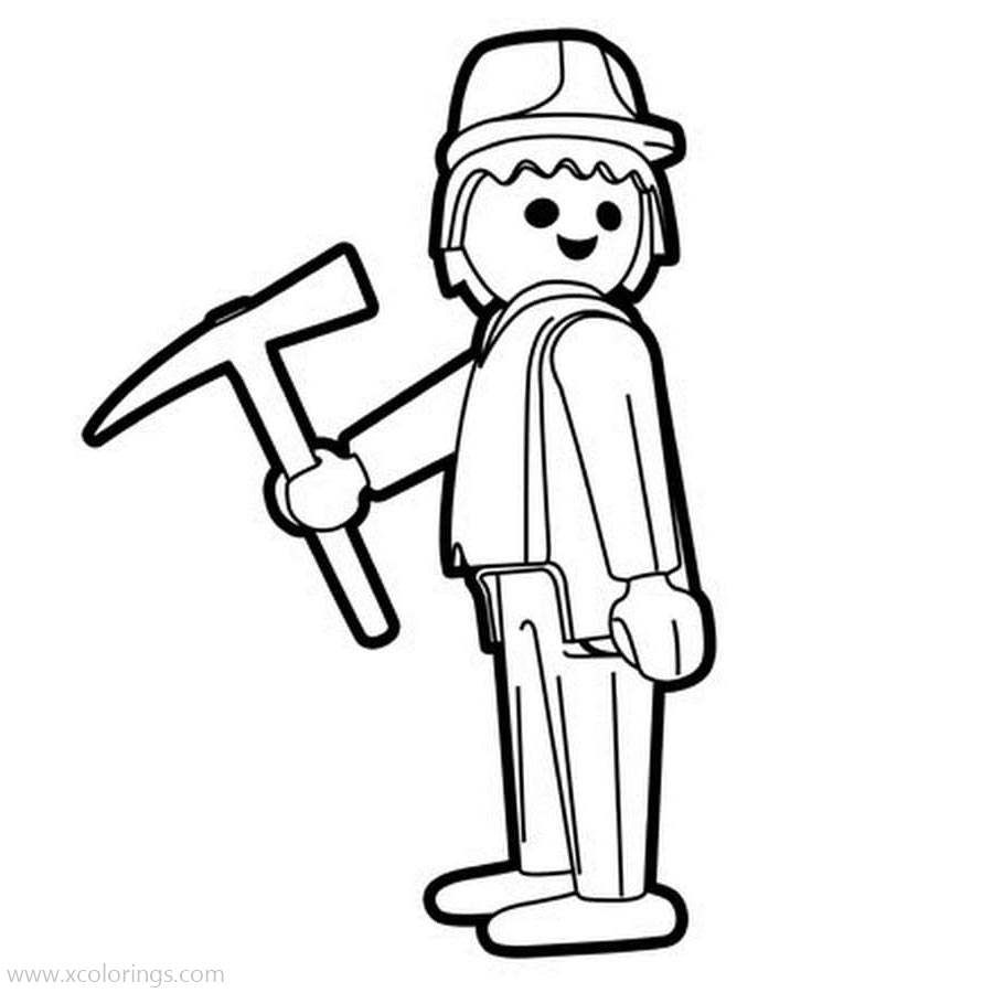 Free Playmobil Coloring Pages Miner with Pickaxe printable