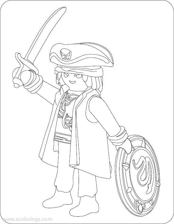 Free Playmobil Coloring Pages Pirate with sword and shield printable