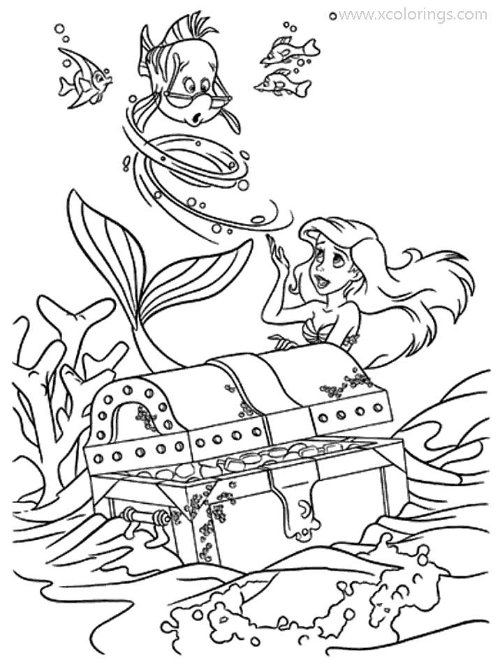 Free Princess Ariel And Flounder Found A Chest Coloring Pages printable