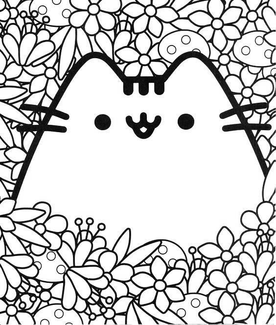 Free Pusheen Around with Flowers Coloring Pages printable