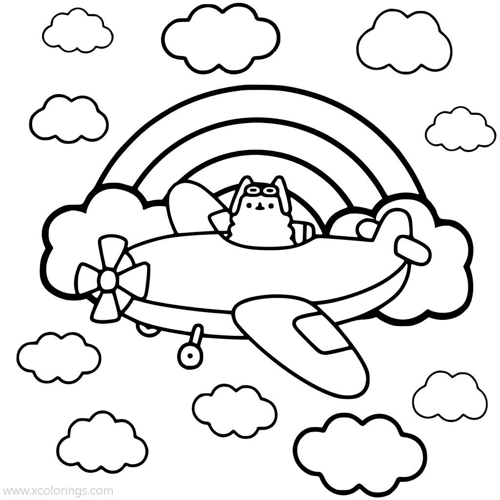 Free Pusheen As Pilot Coloring Pages printable