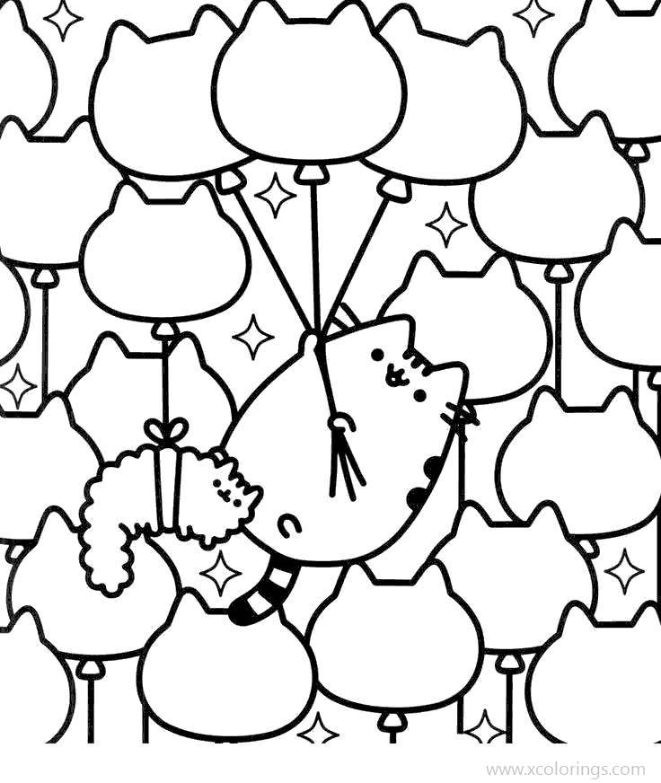 Free Pusheen Balloons Coloring Pages printable