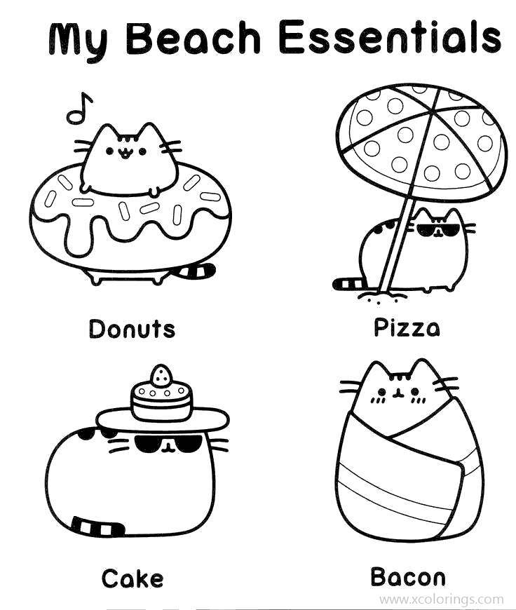 Free Pusheen Beach Essentials Coloring Pages printable
