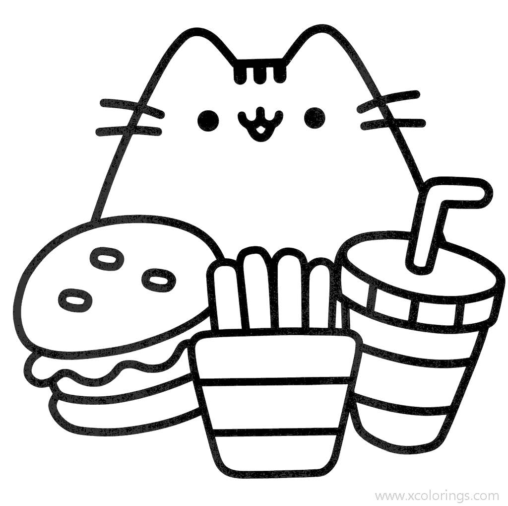 Free Pusheen Cat Fast Food Coloring Pages printable