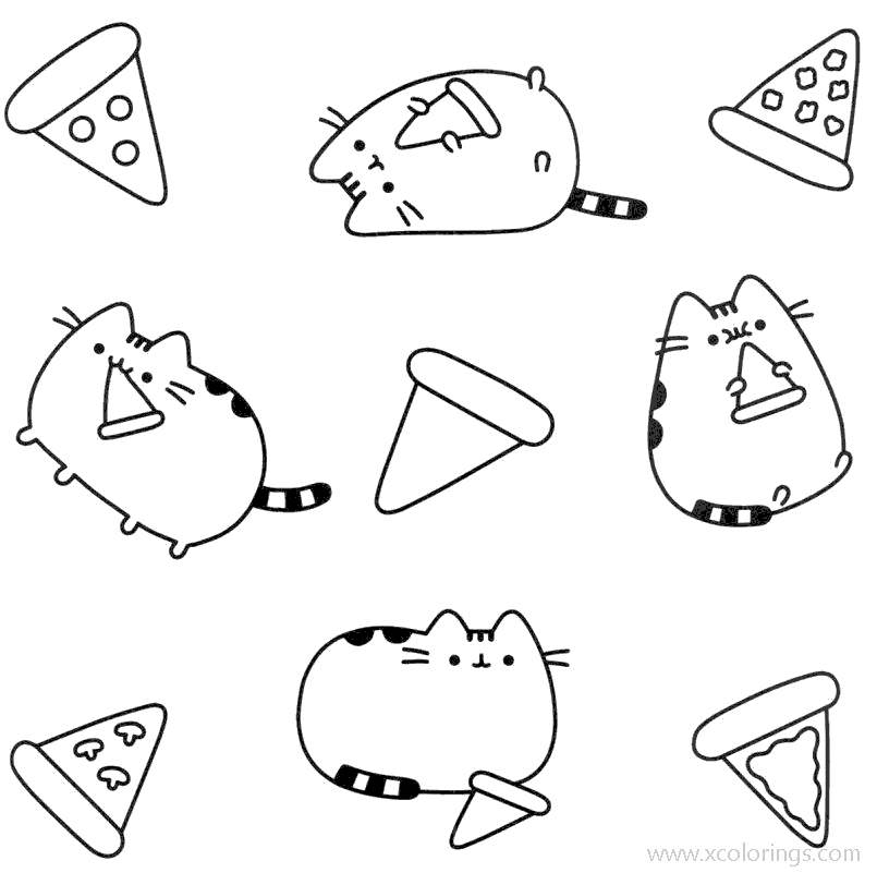 Free Pusheen Cat with Pizza Coloring Pages printable