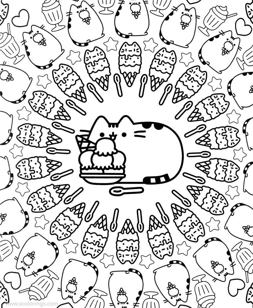 Pusheen Coloring Pages Pusheen Cat with Ice Cream - XColorings.com