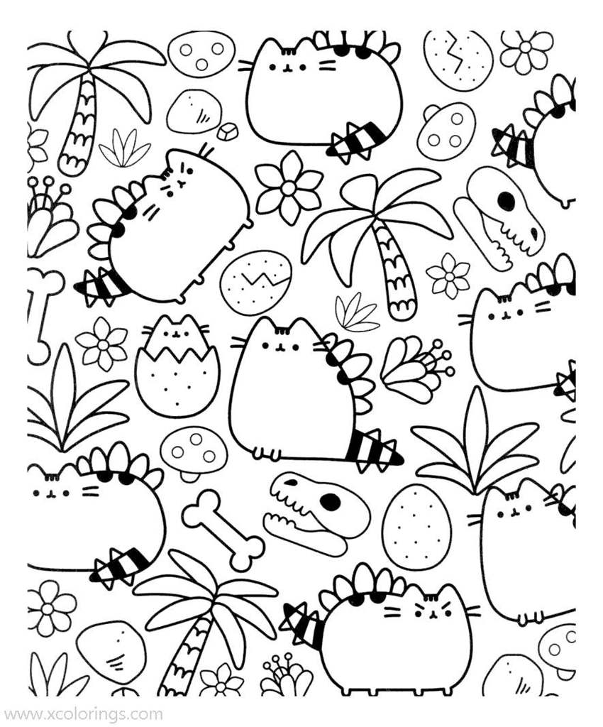 Free Pusheen Dinosaur Coloring Pages printable
