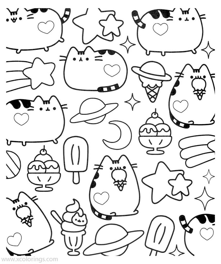 Free Pusheen Eating Dessert Coloring Pages printable