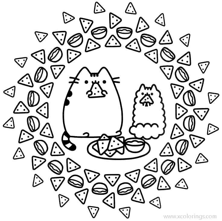 Free Pusheen Eating Snacks Coloring Pages printable