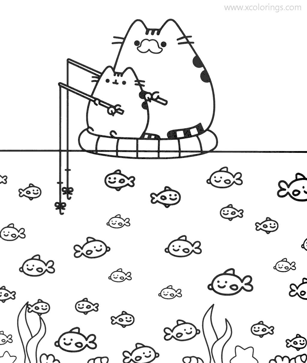 Free Pusheen Fishing with Dad Coloring Pages printable