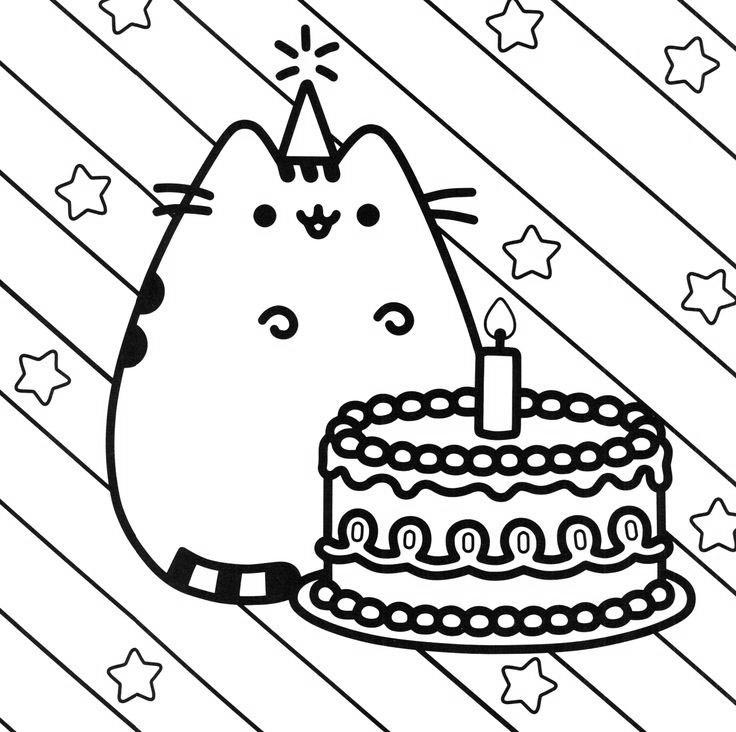 Free Pusheen Happy Birthday Coloring Pages printable