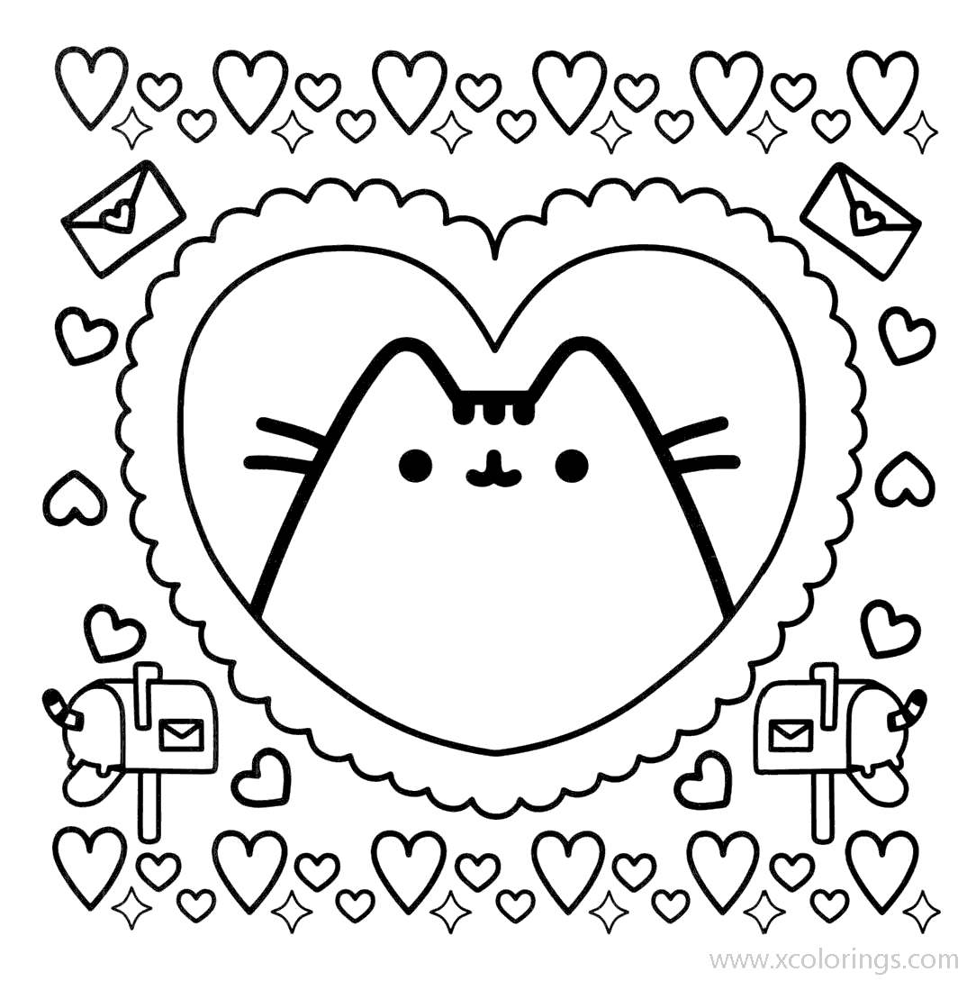 Free Pusheen Happy Valentine Day Coloring Pages printable