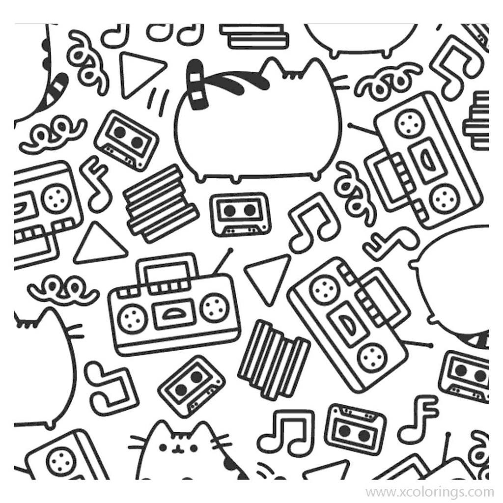 Free Pusheen Listening Music Coloring Pages printable