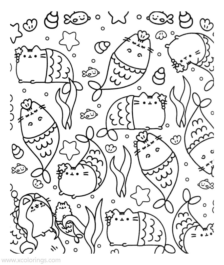 Free Pusheen Mermaid Coloring Pages printable