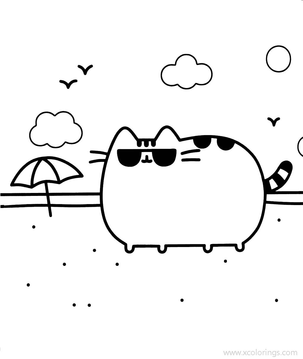 Free Pusheen On the Beach Coloring Pages printable
