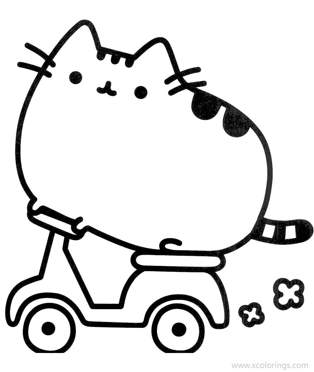 Free Pusheen Riding Scooter Coloring Pages printable