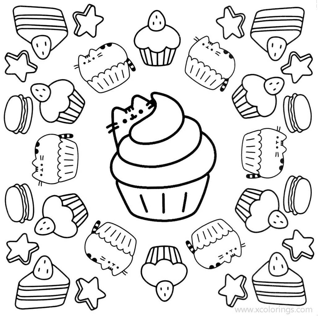 Free Pusheen and Cupcakes Coloring Pages printable