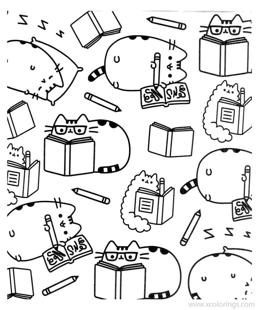 Free Pusheen is Reading Coloring Pages printable