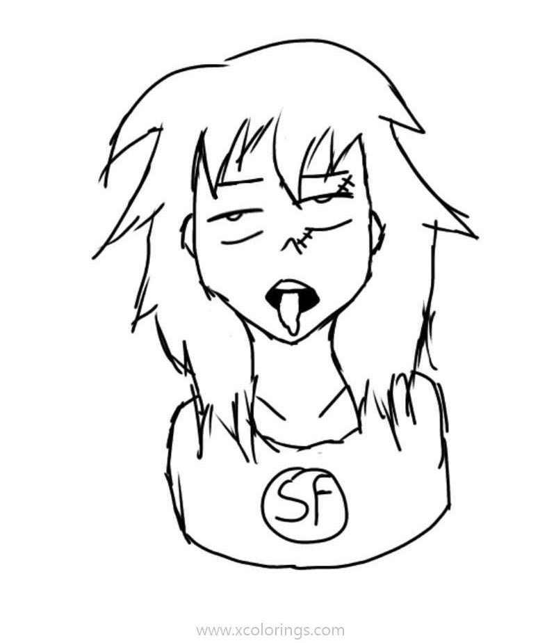 Free Sally Face Coloring Pages with Weird Ahegao Face printable