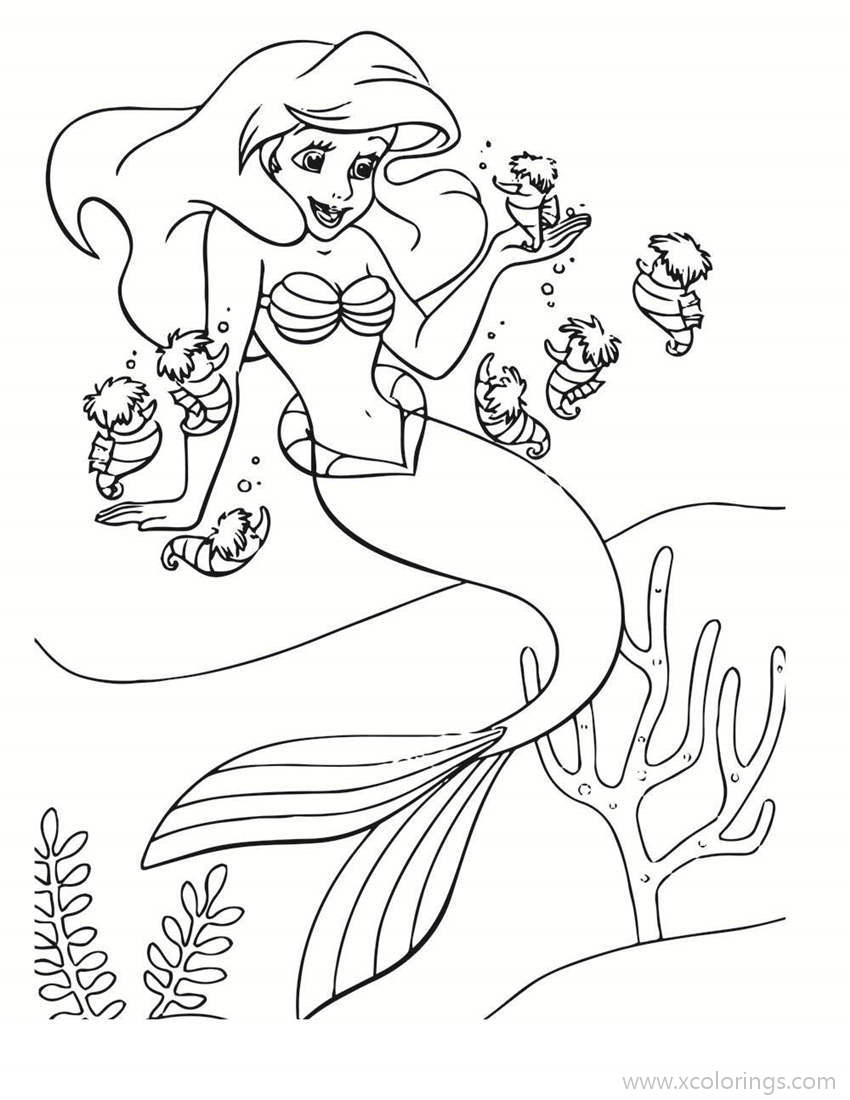 Free Sea Horses and Little Mermaid Coloring Pages printable