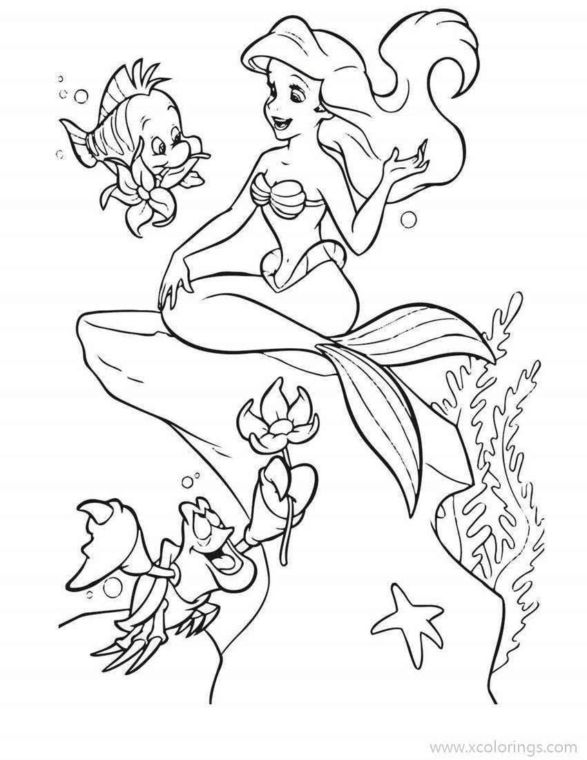 Free Sebastian And Flounder Bring Flowers To Little Mermaid Coloring Pages printable