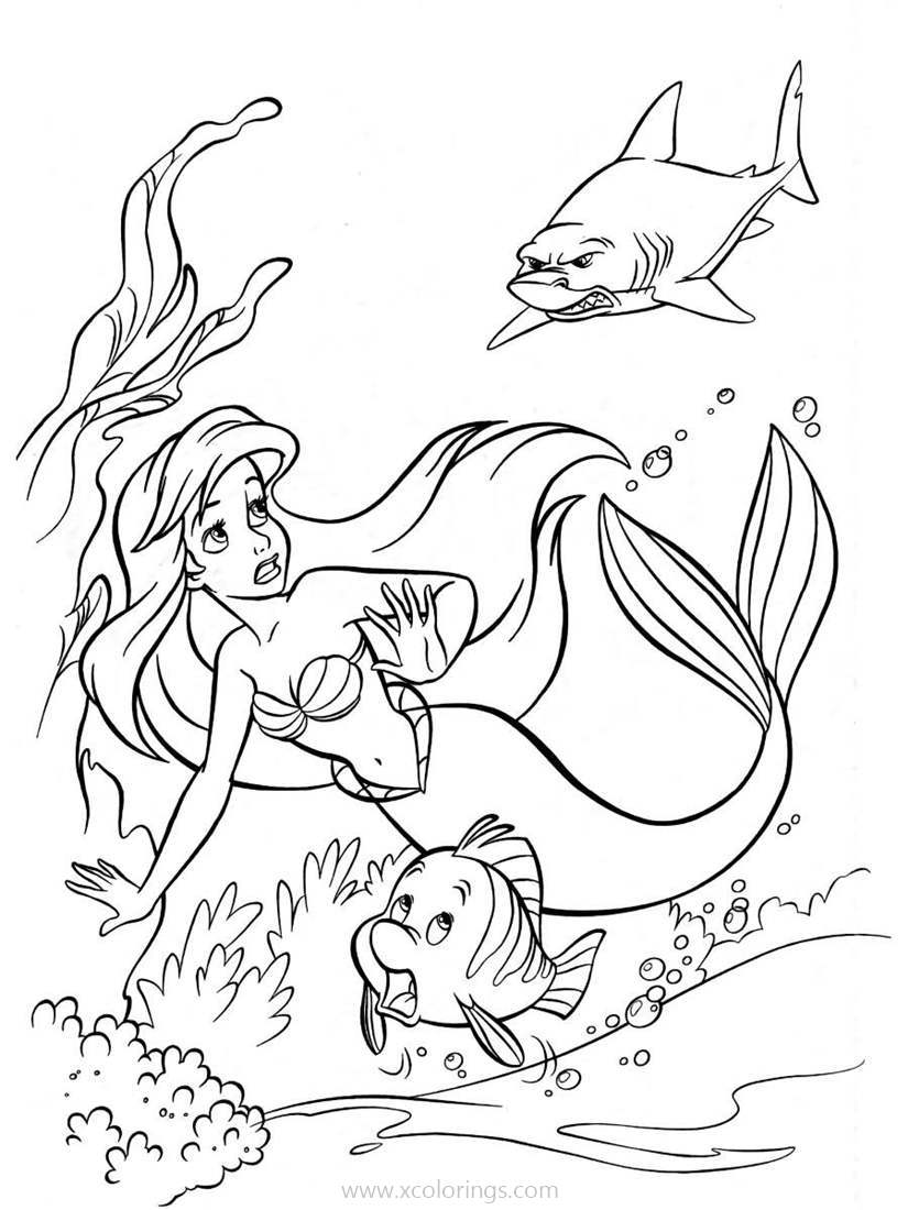Free Shark Following Little Mermaid Coloring Pages printable