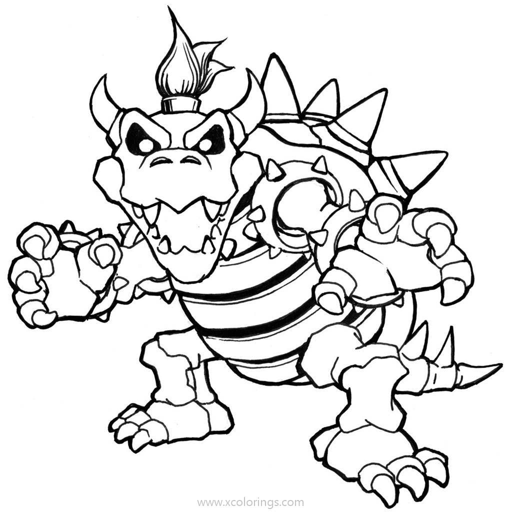 Free Skeleton Bowser Coloring Pages printable