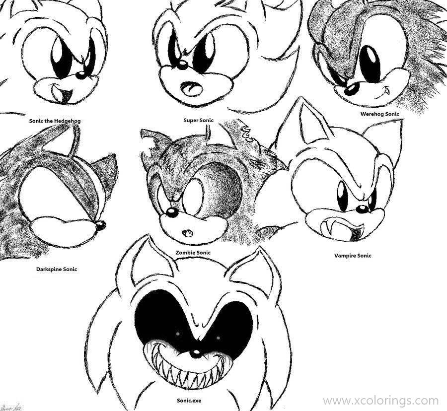 Free Sonic Exe Coloring Pages Forms of Sonic The Hedgehog printable