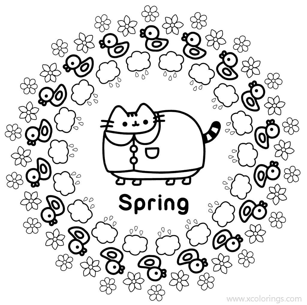Free Spring Pusheen Coloring Pages printable