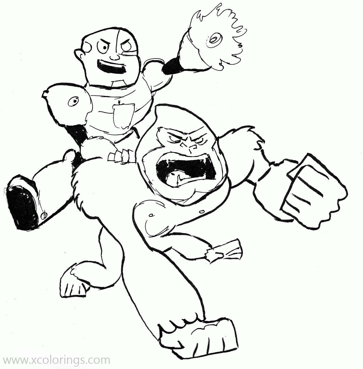 Free Teen Titans Go Coloring Pages Cyborg and Gorilla printable