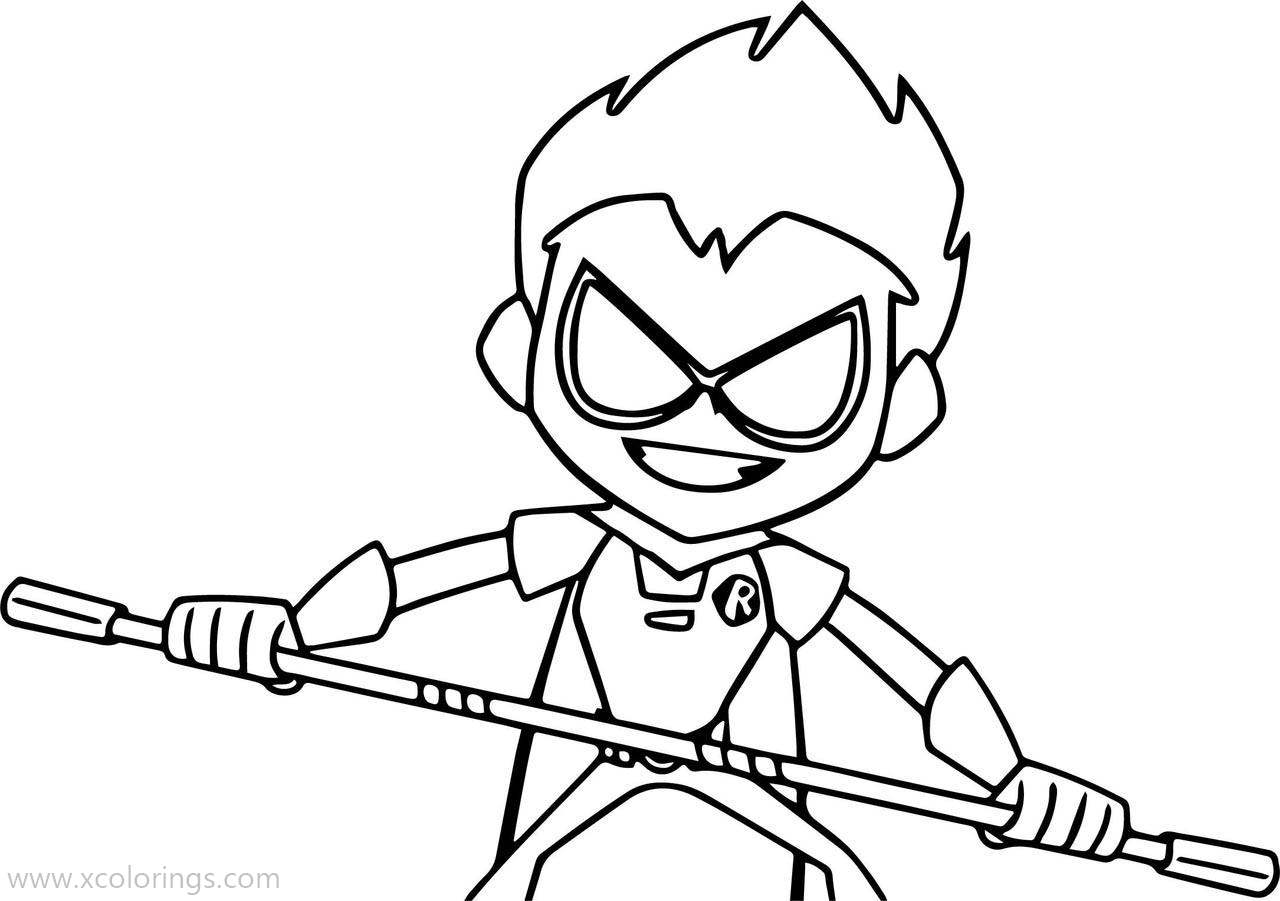 Free Teen Titans Go Coloring Pages Robin  with Stick printable