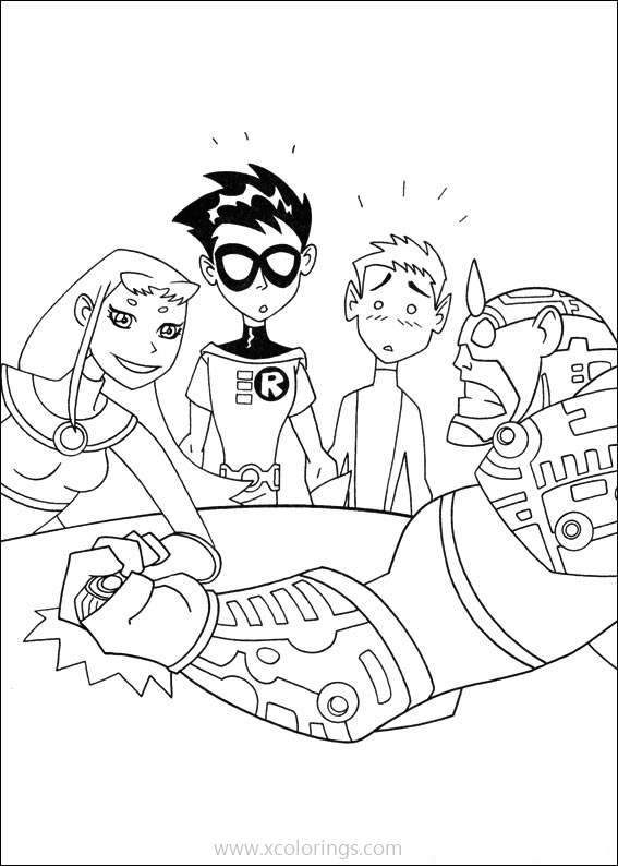 Free Teen Titans Go Coloring Pages Starfire Playing with Cyborg printable