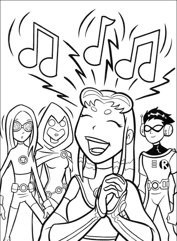 Free Teen Titans Go Coloring Pages Starfire is Singing printable