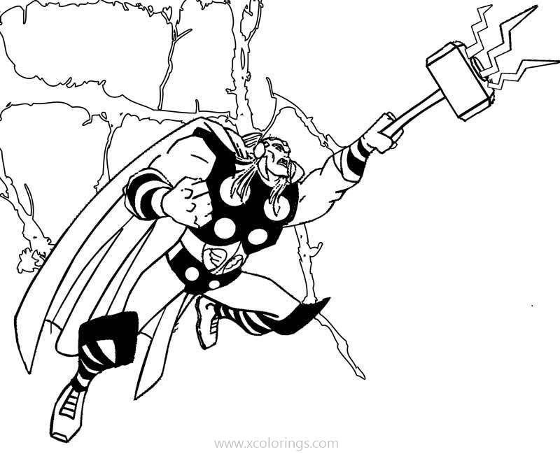 Free Thor Coloring Pages Hammer with Lightning printable