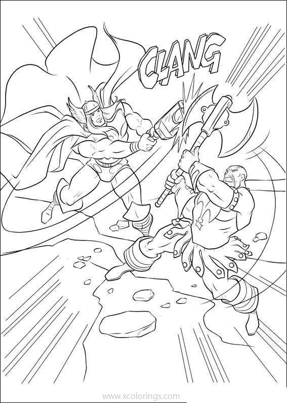 Free Thor Fighting Axe Man Coloring Pages printable