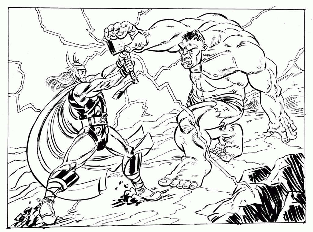 Free Thor VS Hulk Coloring Pages printable