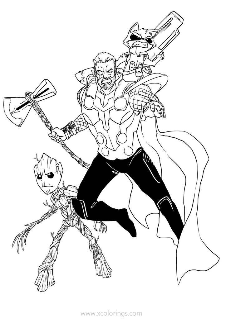 Free Thor and Groot Coloring Pages printable