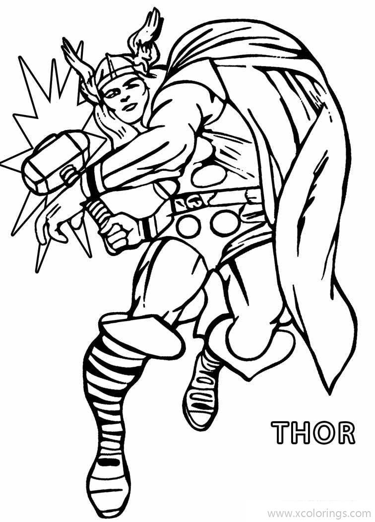 Free Thor with Lighting Hammer Coloring Pages printable