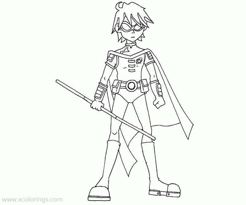 Free Titans Go Coloring Pages Robin with Stick printable