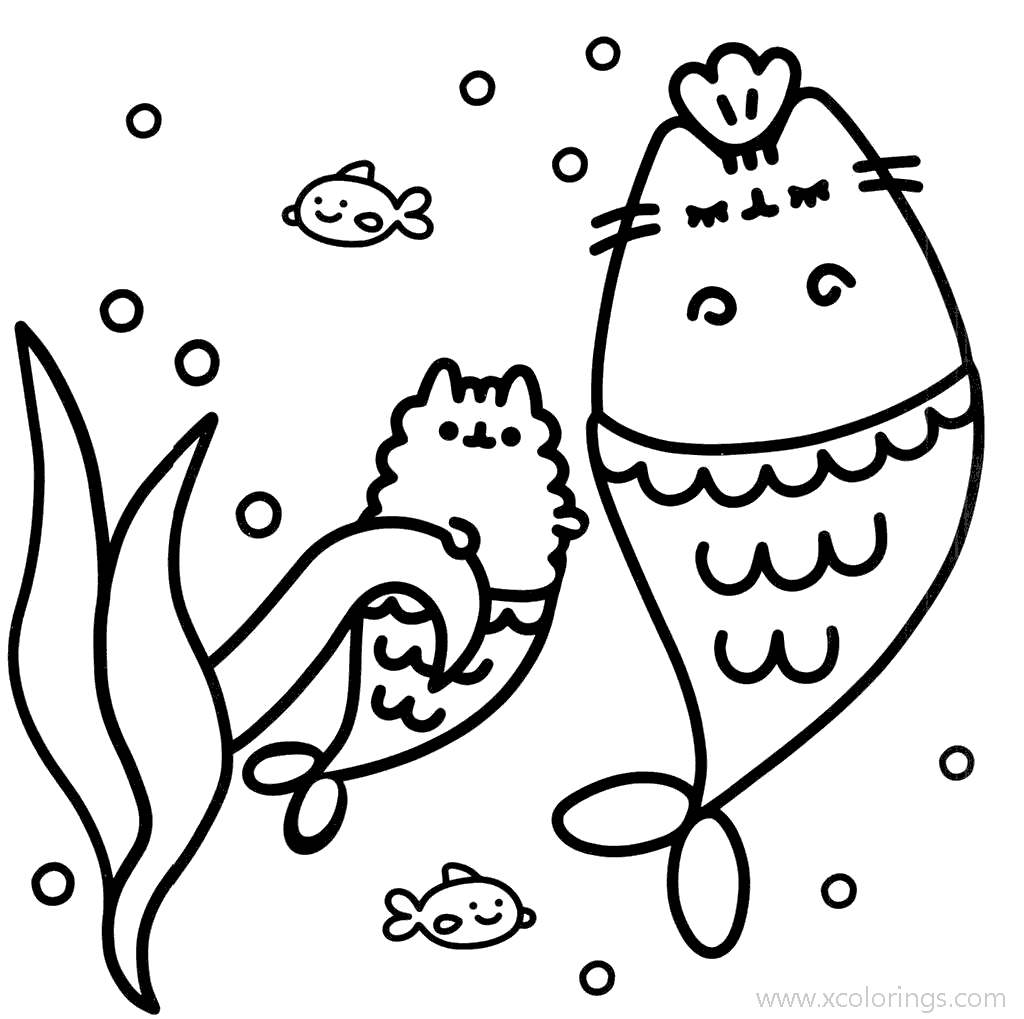 Free Two Pusheen Mermaids Coloring Pages printable