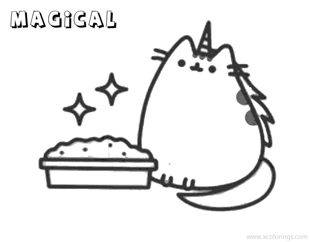 Unicorn Pusheen with Magic Coloring Pages - XColorings.com