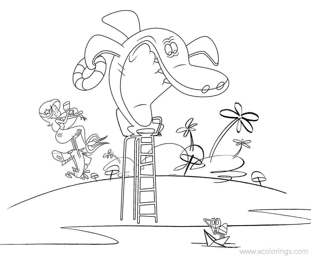 Free Zig And Sharko Coloring Pages Playing Water printable