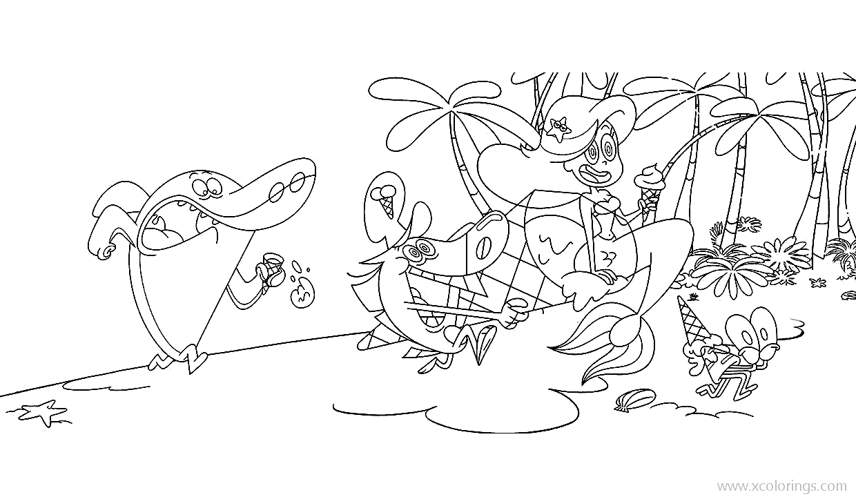 Free Zig And Sharko Coloring Pages Running to Rescue Marina printable