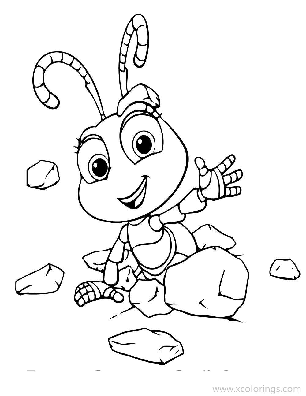 Free A Bugs Life Coloring Pages Dot Playing with Rocks printable